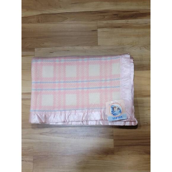 Vintage Bunny Esmond Baby Blanket, NWT Pink & White Plaid, Satin Ribbon - Picture 1 of 4